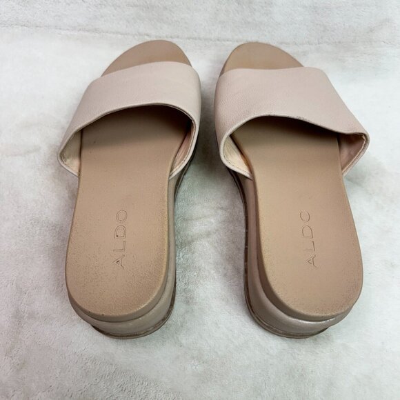 ALDO Sandals Flats Platform Slip On Slide Cream Faux Leather Womens 8 - Picture 9 of 14